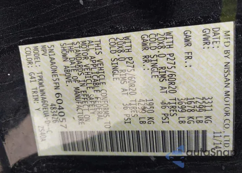 2015 Nissan Armada Platinum z USA, uszkodzony, nr VIN 5N1AA0NE5FN604057